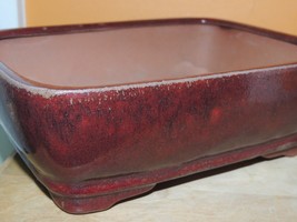 Vintage 8&quot;x6&quot; Bonsai Pot Oxblood maroon burgundy Polychrome Drip Glaze J... - $38.24