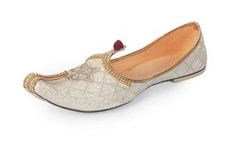 Mens Wedding Jutti Mojari Khusa Royal ethnic Flat Shoe US size 8-12 Star White - £25.62 GBP