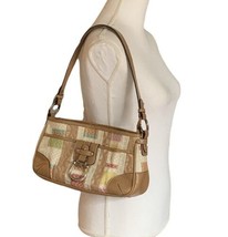 Etienne Aigner Pastel Logo Fabric Brown Leather Shoulder Bag Color Block - $14.84