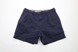 Vintage 90s Ralph Lauren Mens 36 Faded Spell Out Pleated Chino Shorts Navy Blue - £35.56 GBP