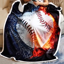 Baseball Blanket 3D Print Throw Blanket White Ball In Fire And Water Flannel Sof - £34.57 GBP