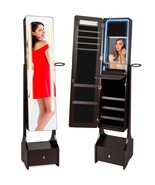 Dark Brown Jewelry Cabinet Freestanding Full Length Mirror with LED Lights - $7,535.81 MXN