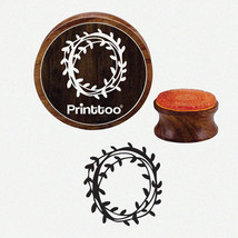 3 Inch Round Wooden Rubber Stamp Block for Scrapbooking - Textile Leaf Wreath De - £30.81 GBP