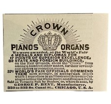 Crown Piano Organ Worlds Fair 1894 Advertisement Victorian Instrument 2 ... - $367.32 MXN