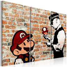 Tiptophomedecor Stretched Canvas Street Art - Banksy: Mario 3 Piece - Stretched  - $99.99+