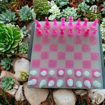 Chess Set | Pink Bubble Gum | Iridescent White | Glitter | Resin Chess S... - $75.00