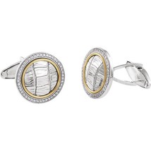 Sterling Silver and 14k Yellow Gold Round Alligator Pattern Diamond Cufflinks - £1,158.26 GBP