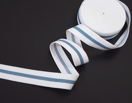 3/4&quot; 2cm wide - 5-20 yds White w/ Dusty Blue Stripe Elastic Band Waistba... - £5.60 GBP+