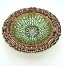 Turkish Glass Round Bowl Dinner Display Gold Lace Print 13.75&quot; W 2.75&quot; D - $79.00