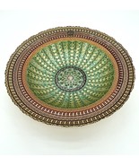 Turkish Glass Round Bowl Dinner Display Gold Lace Print 13.75&quot; W 2.75&quot; D - $79.00