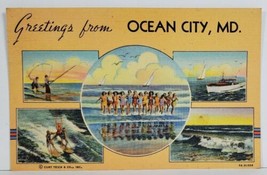 Ocean City Md Multi View Surf Fishing Boating Beach Bathing Beauties Postcard O9 - £13.33 GBP