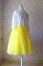 Yellow Fluffy Midi Tulle Skirt Outfit Women Custom Plus Size A-line Tulle Skirt image 7