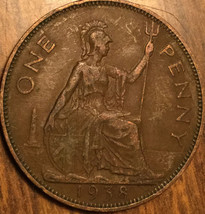 1938 Uk Gb Great Britain One Penny Coin - £1.36 GBP