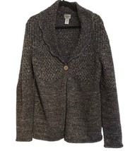 CHICO&#39;S Womens Sweater Chunky Knit Cardigan Gray &amp; Silver Metallic Sz 2 - Large - £12.82 GBP