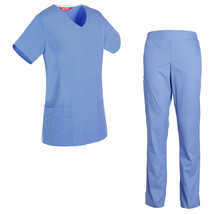 Women&#39;s Scrub Set Medical Nursing Top and Slim Fit Flare-Leg Elastic Wai... - £31.08 GBP