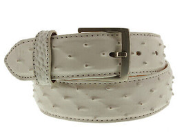 Off White Western Cowboy Leather Belt Ostrich Quill Pattern Silver Buckle - $24.99