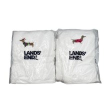 Dachshund Dog Embroidered Holiday Christmas Hand Towels White Lands&#39; End NWT NEW - £13.93 GBP