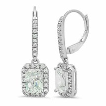 14kt White Gold Over 3.57Ct Emerald Diamond Halo Drop/Dangle Women&#39;s Earrings - £65.56 GBP