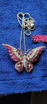 New Betsey Johnson Necklace Butterfly Pink Rhinestone Summer Spring Collectible - £11.98 GBP