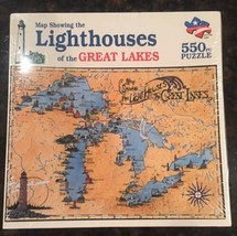 550 Pc MAP SHOWING LIGHTHOUSES OF THE GREAT LAKES Jigsaw Puzzle NEW SEALED - $21.46