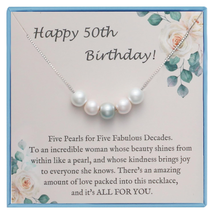 50Th Birthday Gifts for Women 925 Sterling Silver Chain with Five Pearl as Cool  - £29.85 GBP