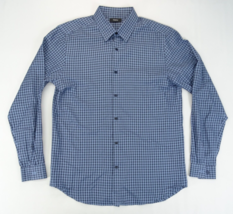 THEORY Men Irving Long Sleeve Shirt M Fade Check Button Cotton Blue - £19.09 GBP