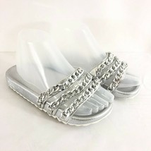 Liliana Womens Slide Sandals Chain Details Slip On Silver Size 6 - £15.05 GBP