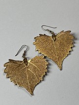 Large Gold-Dipped Veiny Aspen Leaf Dangle Earrings for Pierced Ears - - $19.42