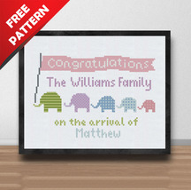 Birth sampler Happy Family cross stitch PDF pattern - £0.00 GBP