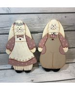 Vintage Hand Painted 8 1/2” Wood Bunny Mr &amp; Mrs Country Cottage Wood Gra... - $20.79