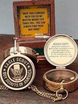 Solid Brass Eagle Scout Compass - Boy Scout Oath Pocket Brass Compass Gift. - £18.18 GBP