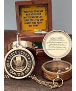 Solid Brass Eagle Scout Compass - Boy Scout Oath Pocket Brass Compass Gift. - £18.42 GBP