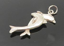 925 Sterling Silver - Vintage Double Dolphin Love Smooth Drop Pendant - PT9377 - £17.44 GBP