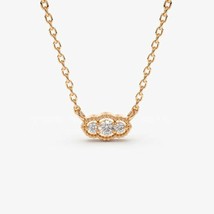 Art Deco Real Moissanite 14k Rose Gold Plated Trio Station Pendant Necklace VDay - $70.02