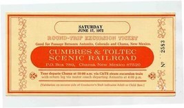 Cumbres &amp; Toltec Scenic Railroad Excursion Ticket Chama New Mexico 1972 - £13.98 GBP