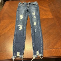 Kancan Jeans Skinny Size 7 / 27 Distressed Stretch Mid Rise Dark Wash Denim - $22.99