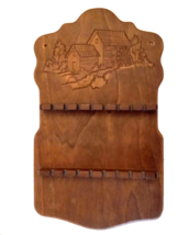 16 Souvenir Spoon Rack VTG Grist Mill Carved Wood Engraved Display Home Decor - £15.63 GBP