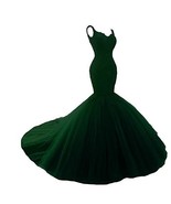 Women Mermaid Tulle Beaded Lace Formal Long Evening Prom Dress Emerald G... - $155.42