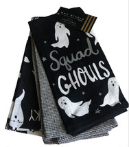 Max Studio Halloween Dish Towels Set of 3 Squad Ghouls Ghosts Black White - £24.51 GBP
