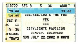 Yes Konzert Ticket Stumpf Juli 22 2002 Denver Colorado - £34.14 GBP