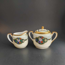 Noritake Morimura Covered Sugar and Creamer Set Hand Painted Floral Gold Trim - £17.67 GBP