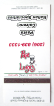 Papa Luigi&#39;s Italian Restaurant - Federal Way, Washington 30RS Matchbook Cover - £1.37 GBP