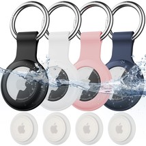 4 Pack Ipx8 Waterproof Airtag Keychain,With Soft Silicone Holder Case Key Ring,L - £18.31 GBP