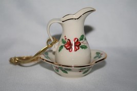 Lenox China Bow Holly Berry Pitcher in Bowl Ornament - £17.30 GBP