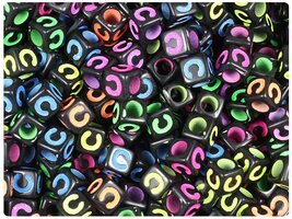 BeadTin Black Opaque 7mm Cube Alpha Plastic Beads - Colored Letter C (75... - $2.09