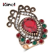 New Arrival Red Vintage Ring For Women Antique Gold Crystal Flower Indian Jewelr - £5.67 GBP