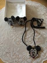 NWT DISNEY MICKEY MOUSE RHINESTONE NECKLACE AND MATCHING EARRINGS - £98.29 GBP