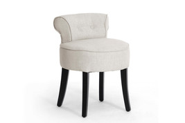 Beige Linen Modern Button Tufted Lounge Accent Petite Vanity Stool Seat Chair - £148.55 GBP