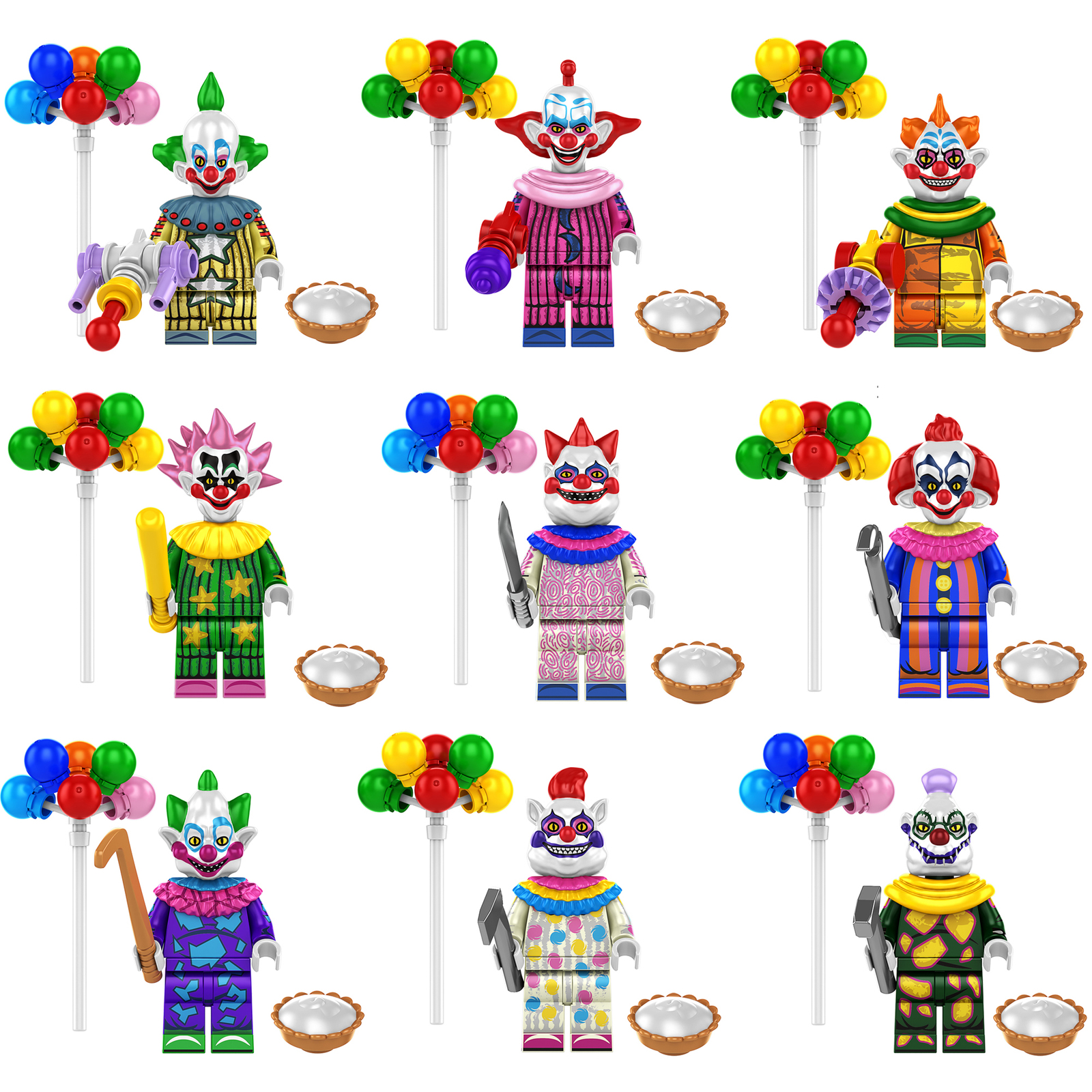 9Pcs Halloween Horror Clown Minifigures Balloon Killer Clowns Mini Block Toys
