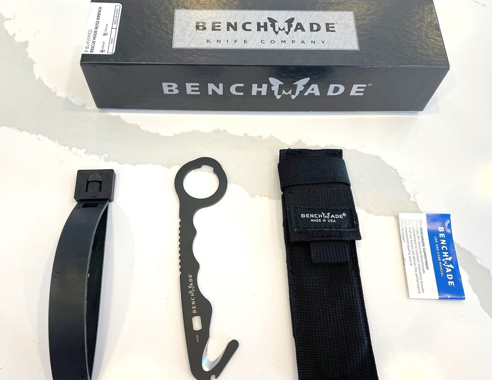 Primary image for NEW BENCHMADE RESCUE HOOK SAFETY CUTTER W/ 02 WRENCH BLACK CLASS 8 BLKWMED
